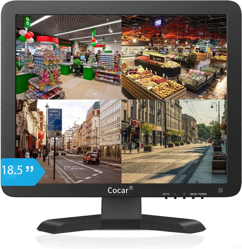 Cocar 18.5" CCTV Monitor 16:9 BNC Monitor with YPBPR/BNC/VGA/HDMI/Audio in Out, 1336x768 TFT LCD Display for Home Security Systems Surveillance Camera STB 75x75 VESA Wall Mounting - Image 1